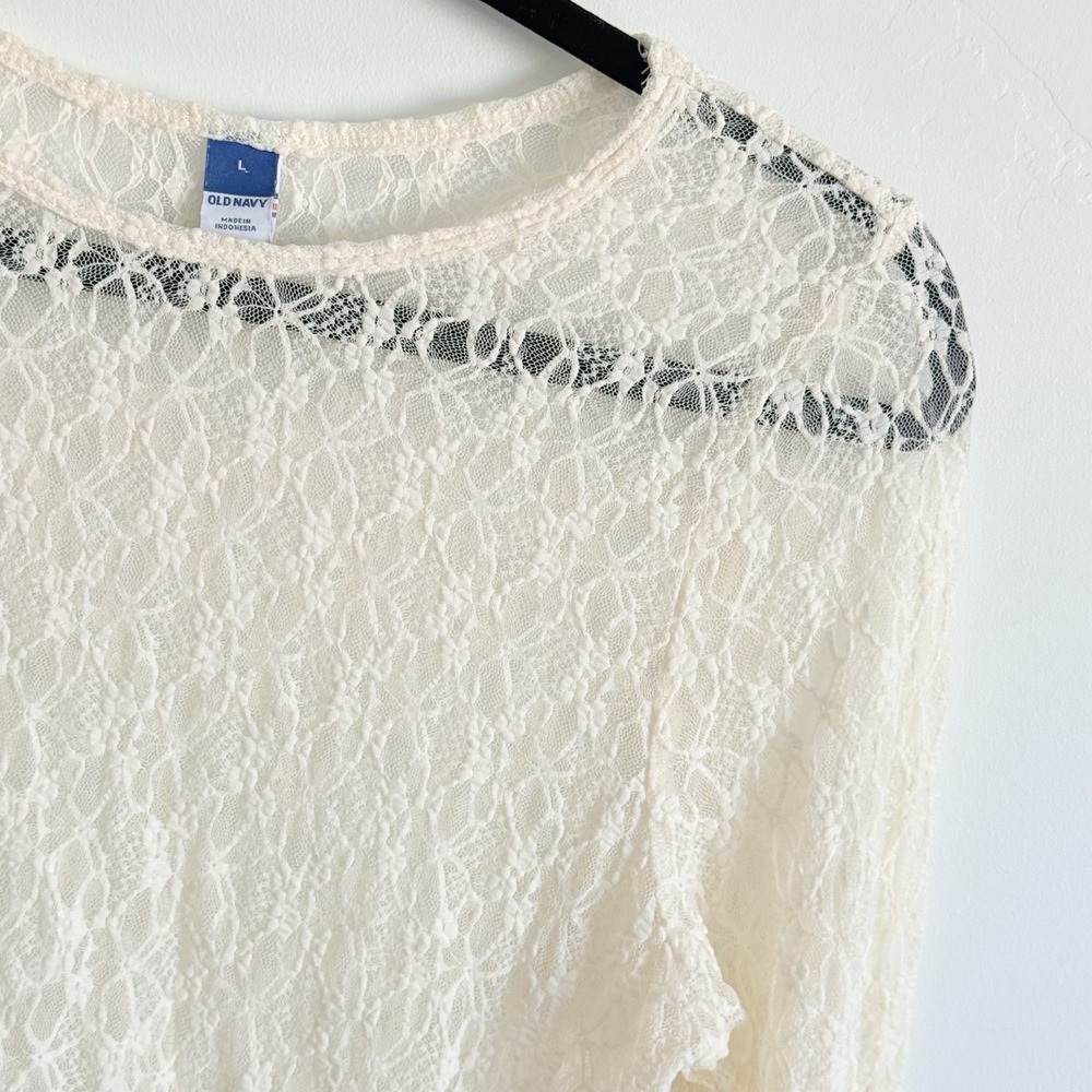 Cream Lace Sheer Boho Top L Layer Coastal Chic Cocktails